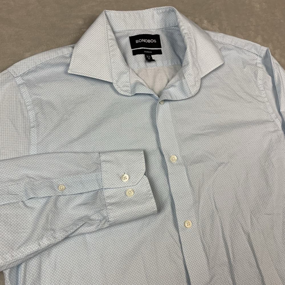 Bonobos Mens Shirt Mens 16.5 Blue Tailored Fit Long Sleeve Button Up Stretch